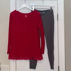 Motherhood Maternity Pajamas Set size small/medium polka dot hearts pink gray